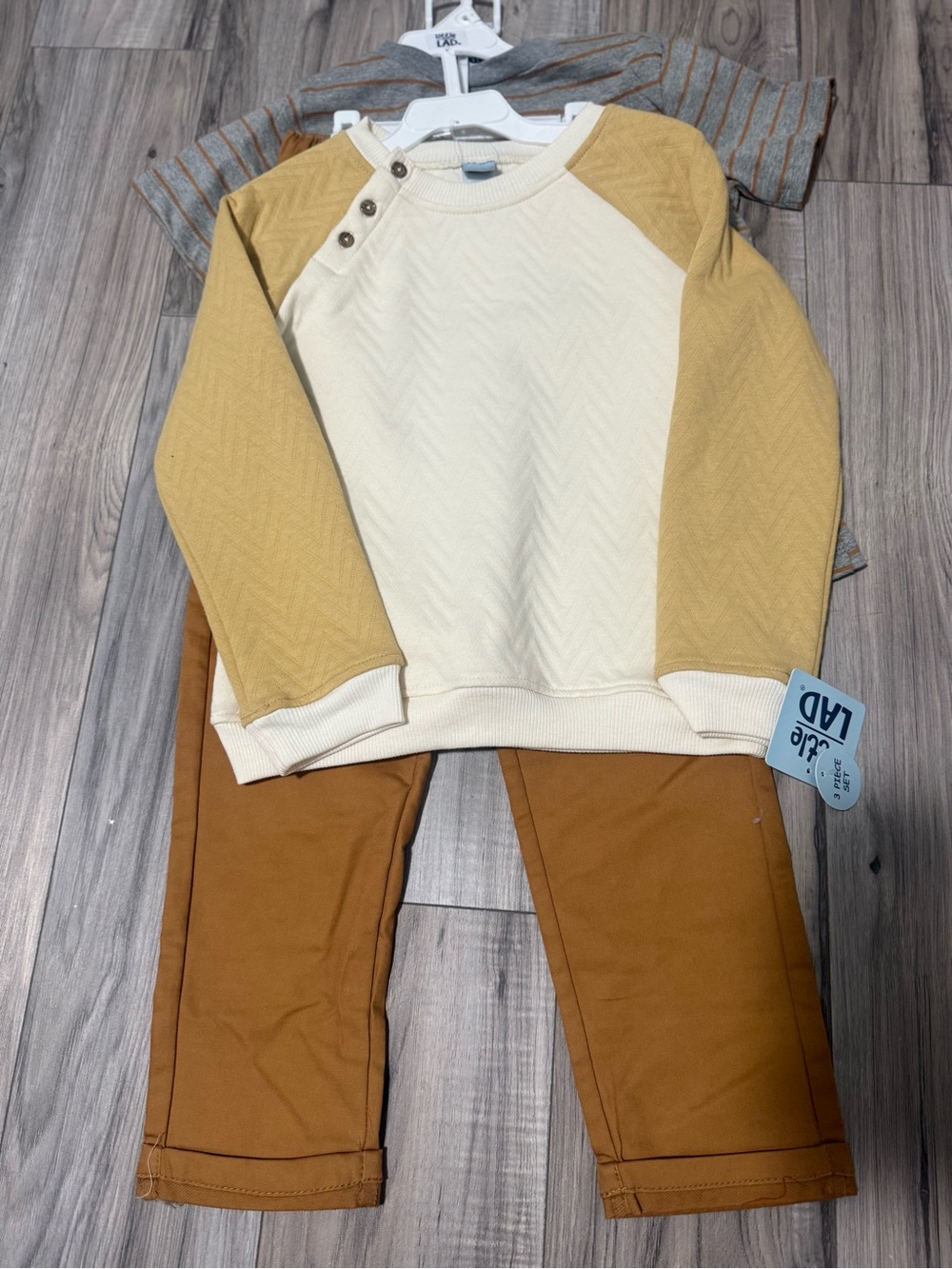 Kids Matching Set - Cream & Mustard Top with Brown Pants